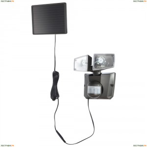 3717S Прожектор уличный светодиодный на солнечных батареях с датчиком движения Globo, 2 плафона, черный, холодный (6500K)